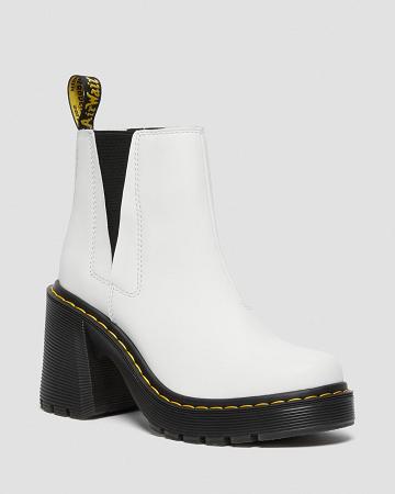 White Women's Dr Martens Spence Leather Flared Heel Chelsea Boots | CA 130DFM